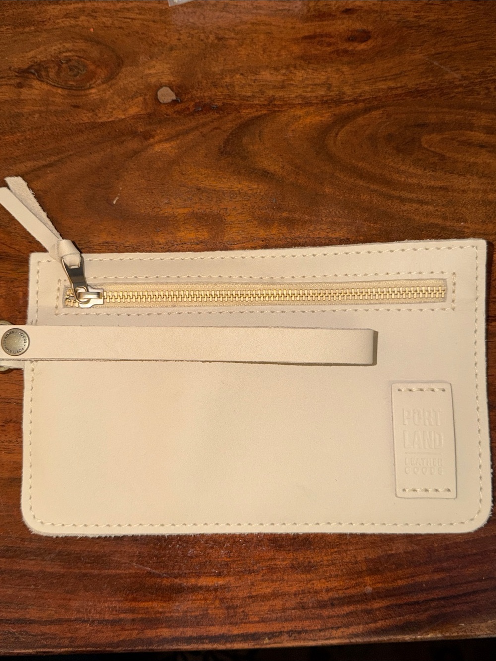 NEW Portland Leather Adriana Wristlet with Zip in Bone